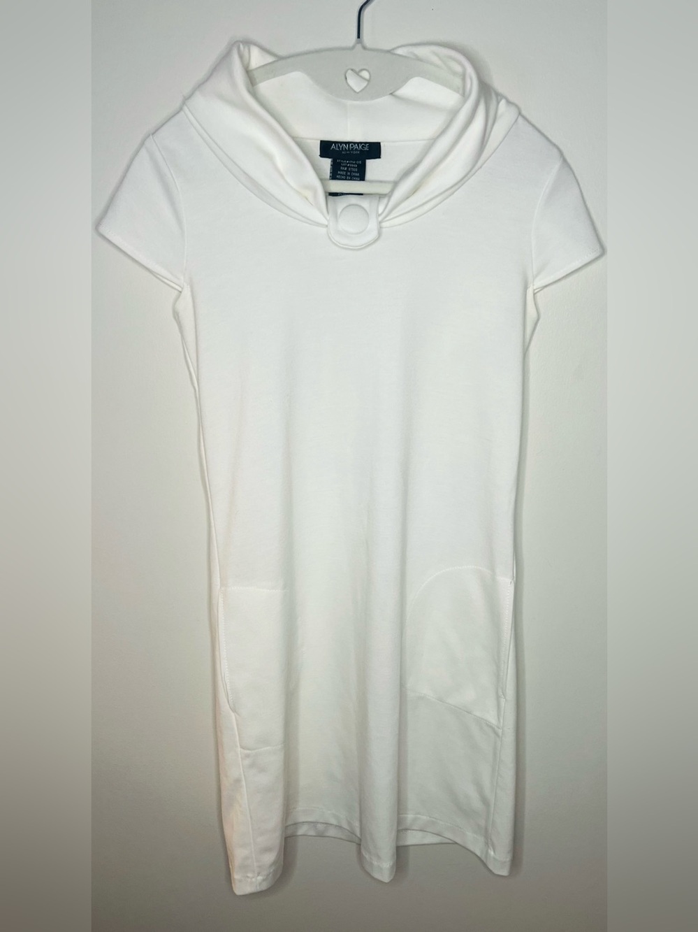 Alyn Paige White Cowl Neck Shift Dress Pocket Knit Dress Small